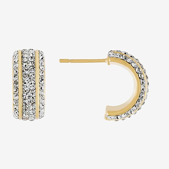 Sparkle Allure Huggie Womens Crystal 24K Gold Over Brass 14mm Hoop Earrings