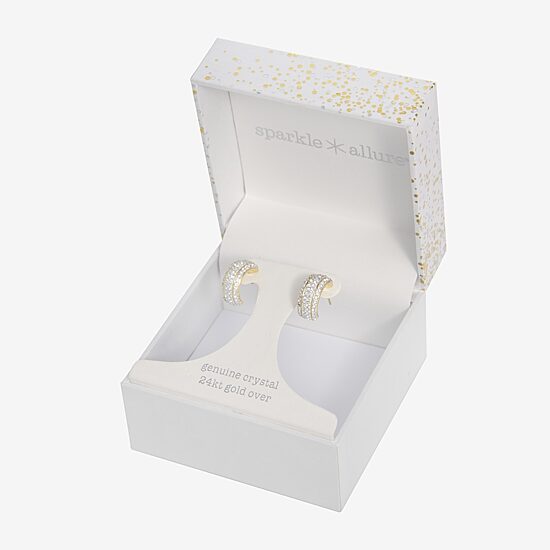 Sparkle Allure Huggie Womens Crystal 24K Gold Over Brass 14mm Hoop Earrings