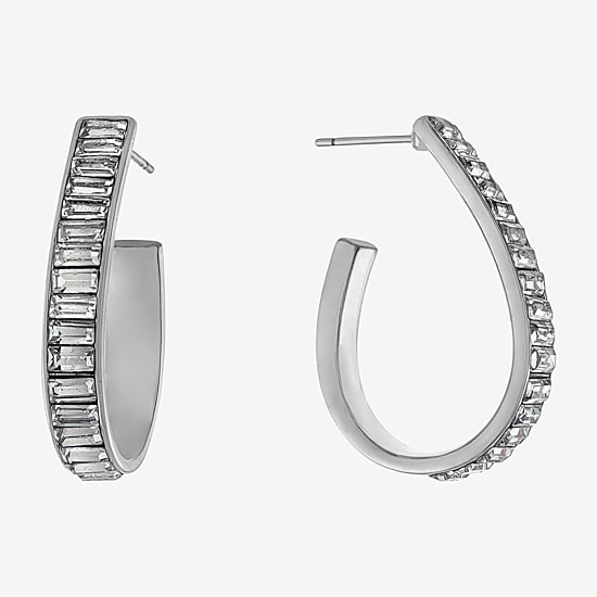 Sparkle Allure Womens Crystal 32mm Hoop Earrings