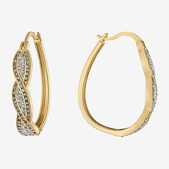 Sparkle Allure Twist Womens Crystal 24K Gold Over Brass 35mm Hoop Earrings