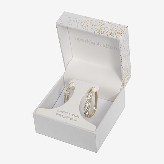 Sparkle Allure Twist Womens Crystal 24K Gold Over Brass 35mm Hoop Earrings