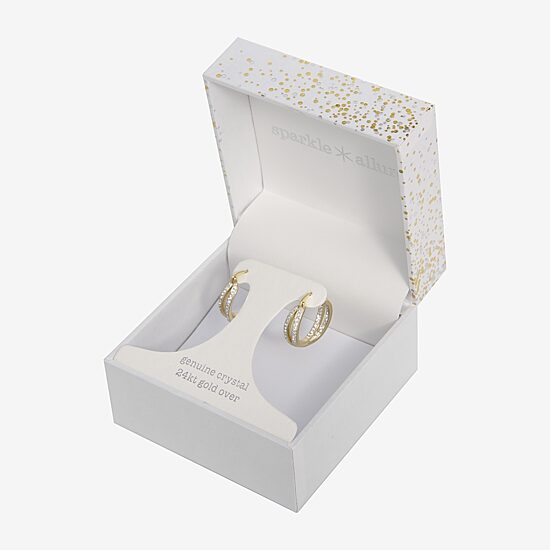 Sparkle Allure Twisted Double Womens Crystal 24K Gold Over Brass 19mm Hoop Earrings