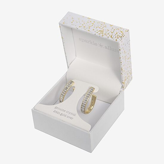 Sparkle Allure Womens Crystal 24K Gold Over Brass 32mm Hoop Earrings