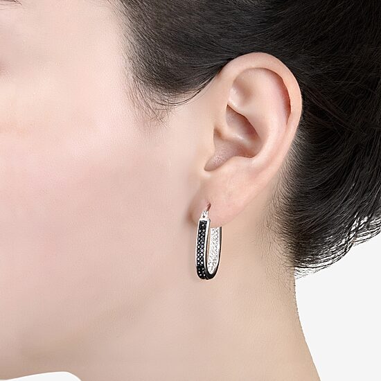 Sparkle Allure Womens Black Crystal 27.1mm Hoop Earrings