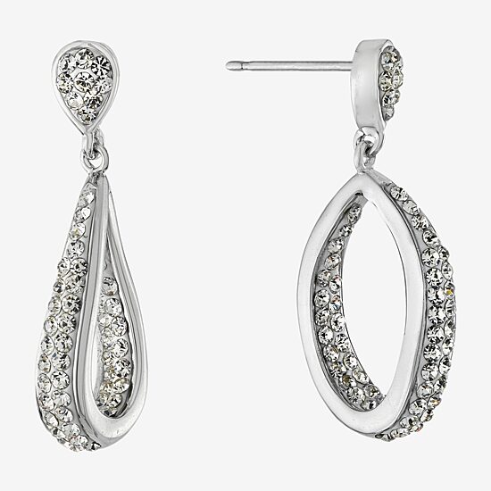 Sparkle Allure Womens Crystal Pure Silver Over Brass Drop Earrings