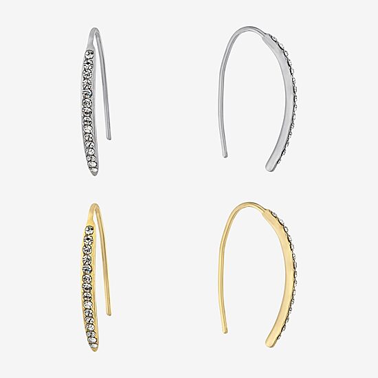 Sparkle Allure Threader Womens Crystal 2 Pair Earring Set