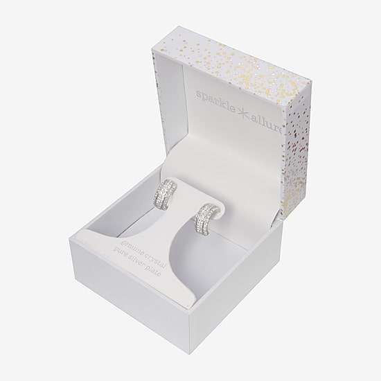 Sparkle Allure Half Huggie Womens Crystal 15mm Hoop Earrings