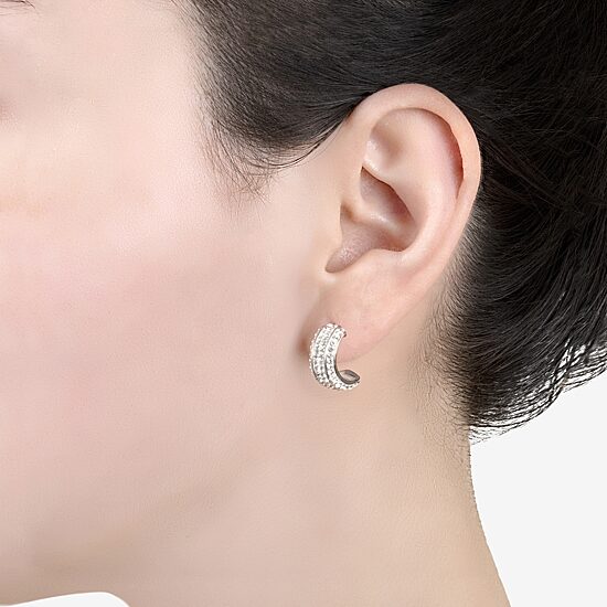 Sparkle Allure Half Huggie Womens Crystal 15mm Hoop Earrings