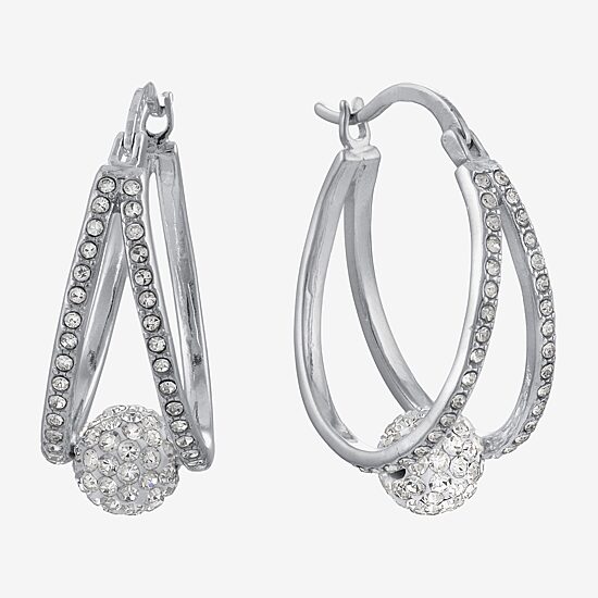Sparkle Allure Double Womens Crystal 29.2mm Hoop Earrings