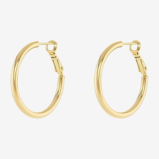 Silver Reflections Tube Womens 14K Gold Over Brass 30mm Hoop Earrings