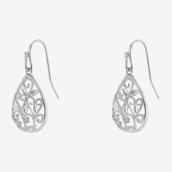 Silver Reflections Filigree Womens Pure Silver Over Brass Drop Earrings