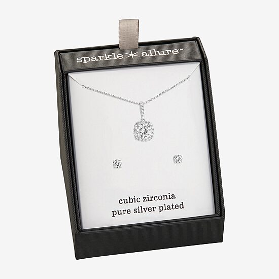 Sparkle Allure Womens Cubic Zirconia Pure Silver Over Brass Cushion 2-pc. Jewelry Set