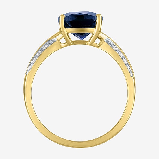 Womens Lab Created Gemstone & 1/8 CT. T.W. Lab Grown Diamond 10K Gold Crossover Side Stone Cocktail Ring