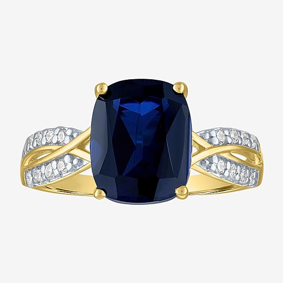 Womens Lab Created Gemstone & 1/8 CT. T.W. Lab Grown Diamond 10K Gold Crossover Side Stone Cocktail Ring