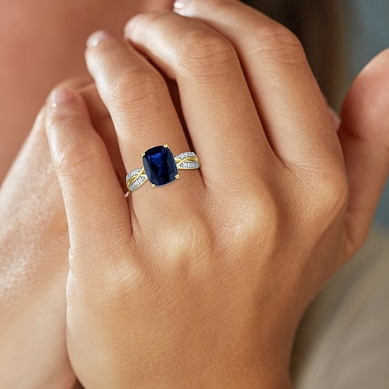 Womens Lab Created Gemstone & 1/8 CT. T.W. Lab Grown Diamond 10K Gold Crossover Side Stone Cocktail Ring