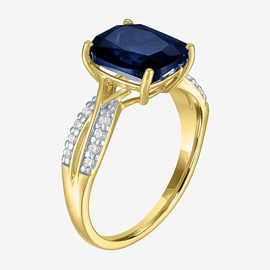 Womens Lab Created Gemstone & 1/8 CT. T.W. Lab Grown Diamond 10K Gold Crossover Side Stone Cocktail Ring