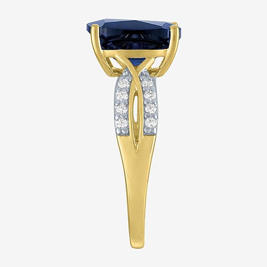 Womens Lab Created Gemstone & 1/8 CT. T.W. Lab Grown Diamond 10K Gold Crossover Side Stone Cocktail Ring