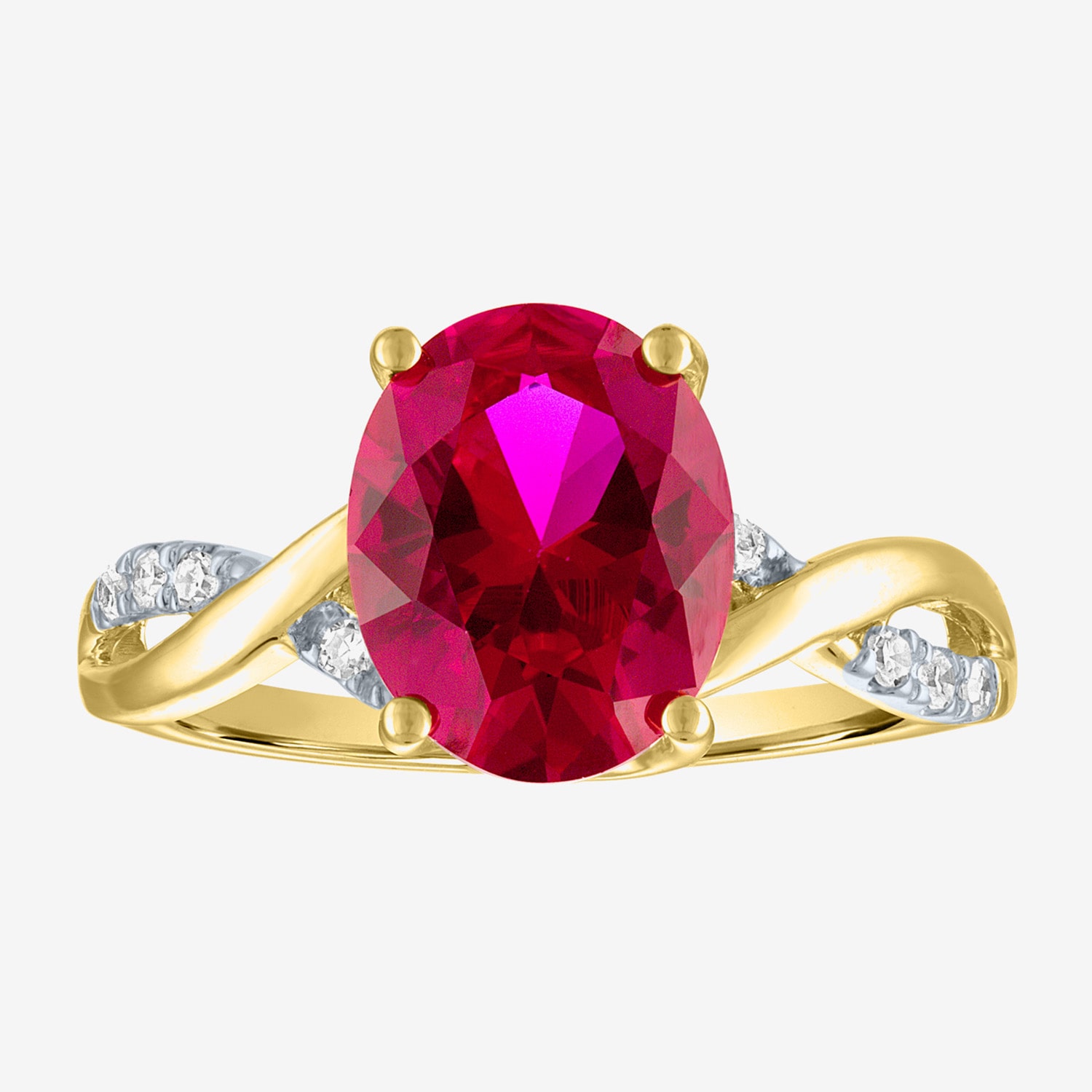 Womens Diamond Accent Lab Created Red Ruby 10K Gold Side Stone Cocktail Ring
