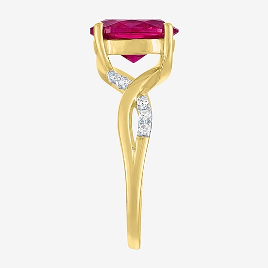 Womens Diamond Accent Lab Created Red Ruby 10K Gold Side Stone Cocktail Ring