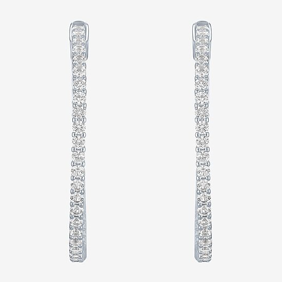 Womens Lab Created White Sapphire Sterling Silver 37mm Hoop Earrings
