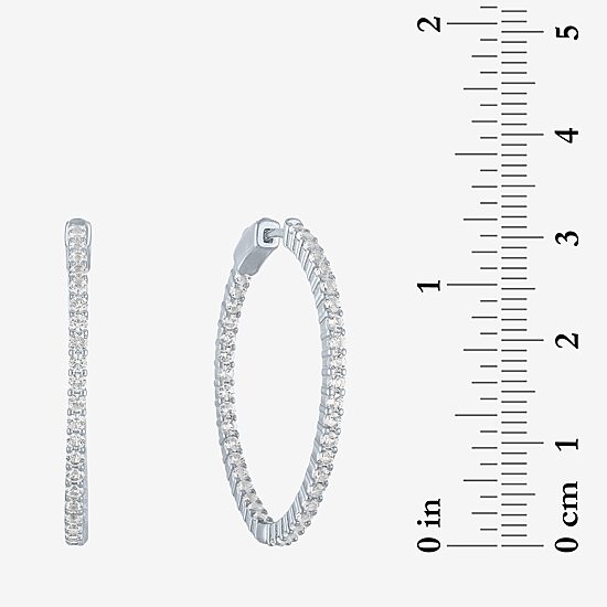 Womens Lab Created White Sapphire Sterling Silver 37mm Hoop Earrings