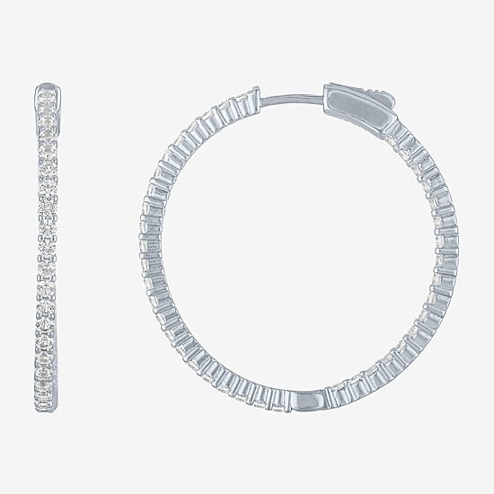 Womens Lab Created White Sapphire Sterling Silver 37mm Hoop Earrings