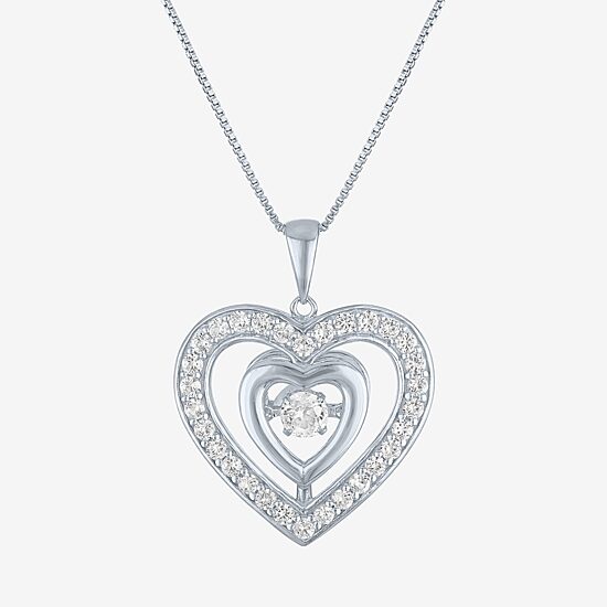 Womens Lab Created White Sapphire Sterling Silver Heart 18 Inch Pendant Necklace