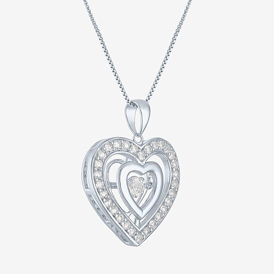 Womens Lab Created White Sapphire Sterling Silver Heart 18 Inch Pendant Necklace