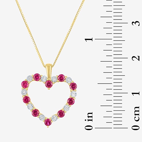 Womens Diamond Accent Lab Created Red Ruby 10K Gold Heart 18 Inch Pendant Necklace