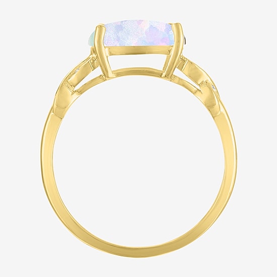 Womens Diamond Accent Gemstone 10K Gold Side Stone Cushion Cocktail Ring