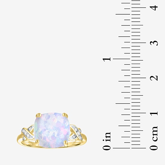 Womens Diamond Accent Gemstone 10K Gold Side Stone Cushion Cocktail Ring