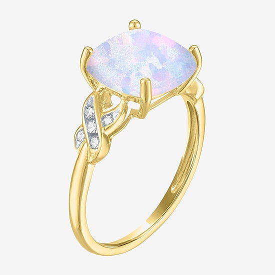 Womens Diamond Accent Gemstone 10K Gold Side Stone Cushion Cocktail Ring