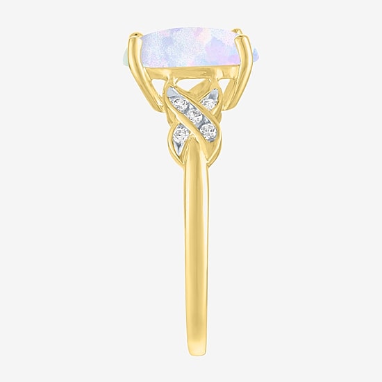 Womens Diamond Accent Gemstone 10K Gold Side Stone Cushion Cocktail Ring