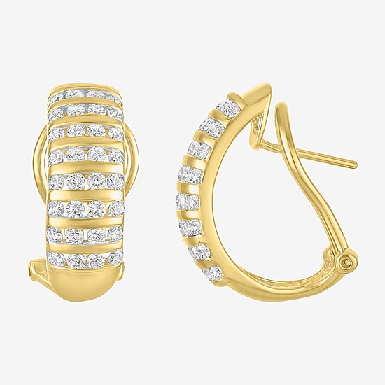 (G-H / I1-I2) Womens 1 CT. T.W. Lab Grown White Diamond 10K Gold 23mm Hoop Earrings