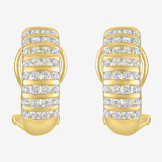 (G-H / I1-I2) Womens 1 CT. T.W. Lab Grown White Diamond 10K Gold 23mm Hoop Earrings