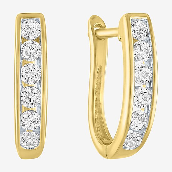 (G-H / I1-I2) Womens 1/3 CT. T.W. Lab Grown White Diamond 10K Gold 13.5mm Hoop Earrings