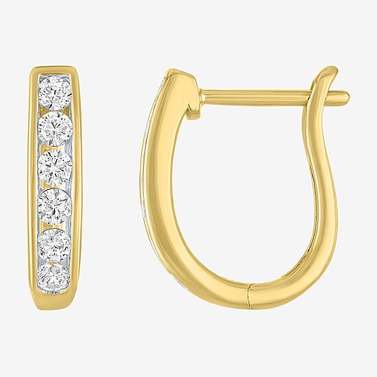 (G-H / I1-I2) Womens 1/3 CT. T.W. Lab Grown White Diamond 10K Gold 13.5mm Hoop Earrings