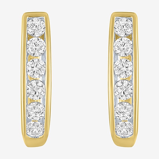 (G-H / I1-I2) Womens 1/3 CT. T.W. Lab Grown White Diamond 10K Gold 13.5mm Hoop Earrings