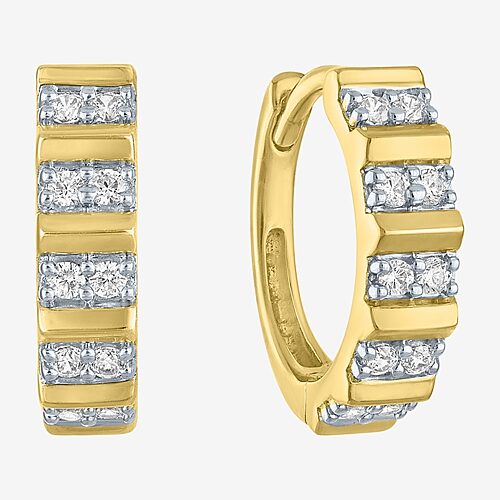 (I1-I2/G-H) Womens 1/6 CT. T.W. Lab Grown White Diamond 10K Gold 13mm Hoop Earrings, One Size, Yellow