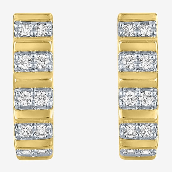 (I1-I2/G-H) Womens 1/6 CT. T.W. Lab Grown White Diamond 10K Gold 13mm Hoop Earrings