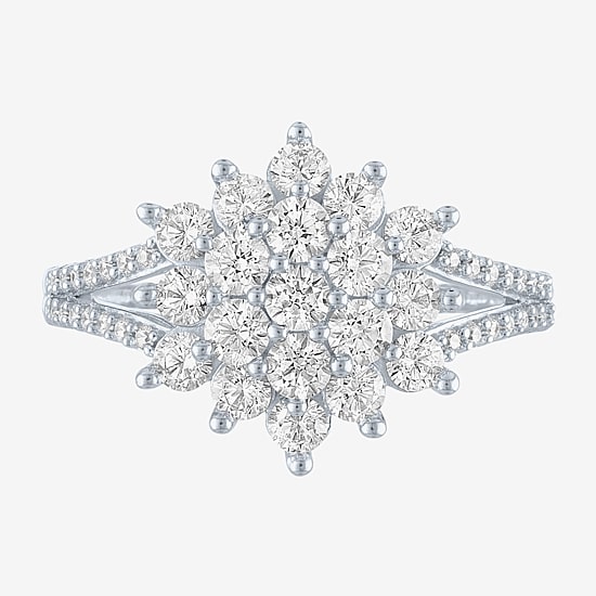 (Si2-I1 / G-H) Womens 1 CT. T.W. Lab Grown White Diamond 10K Gold Cluster Cocktail Ring