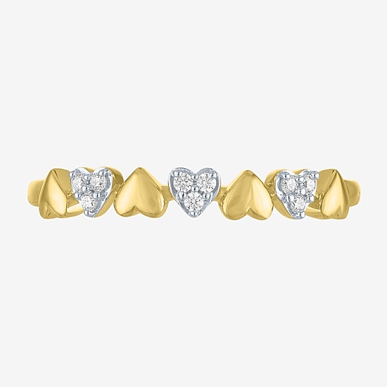 (G-H/ I1-I2) Womens Diamond Accent Lab Grown White Diamond 10K Gold Heart Band