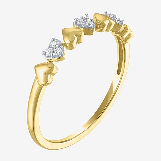 (G-H/ I1-I2) Womens Diamond Accent Lab Grown White Diamond 10K Gold Heart Band