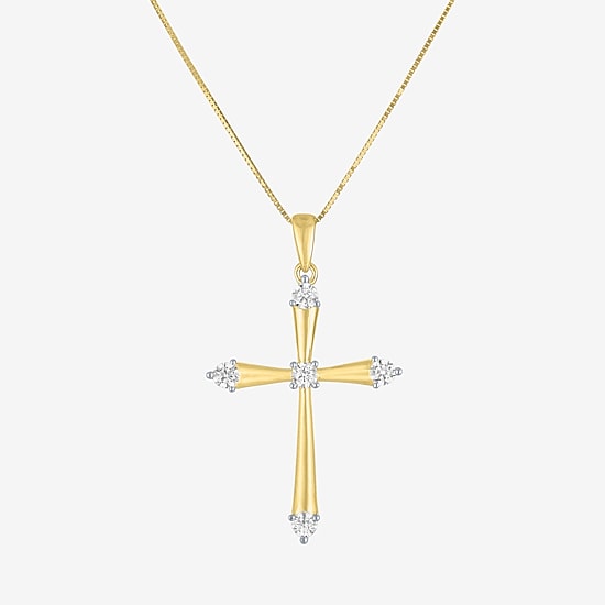(G-H/ I1-I2) Womens 1/4 CT. T.W. Lab Grown White Diamond 10K Gold Cross 18 Inch Pendant Necklace