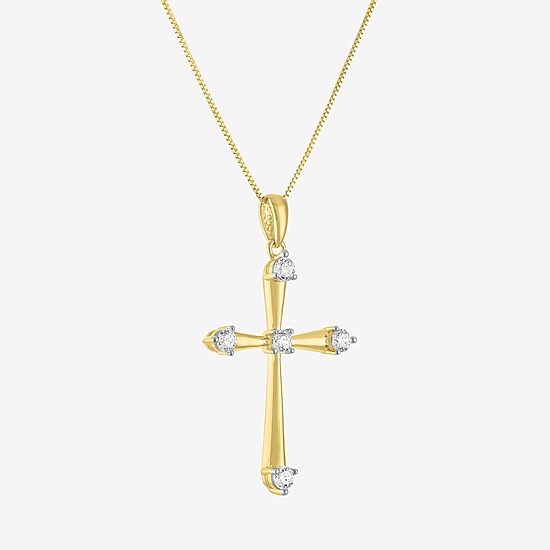 (G-H/ I1-I2) Womens 1/4 CT. T.W. Lab Grown White Diamond 10K Gold Cross 18 Inch Pendant Necklace