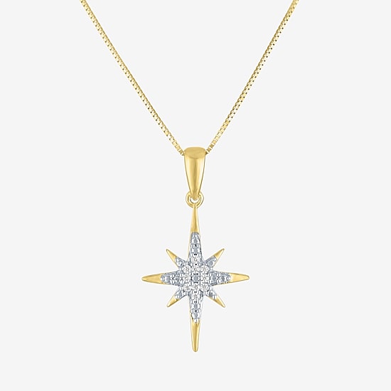 (G-H/I1-I2) North Star Womens Diamond Accent Lab Grown White Diamond 10K Gold Star 18 Inch Pendant Necklace