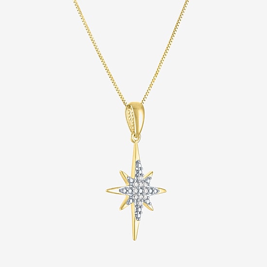 (G-H/I1-I2) North Star Womens Diamond Accent Lab Grown White Diamond 10K Gold Star 18 Inch Pendant Necklace