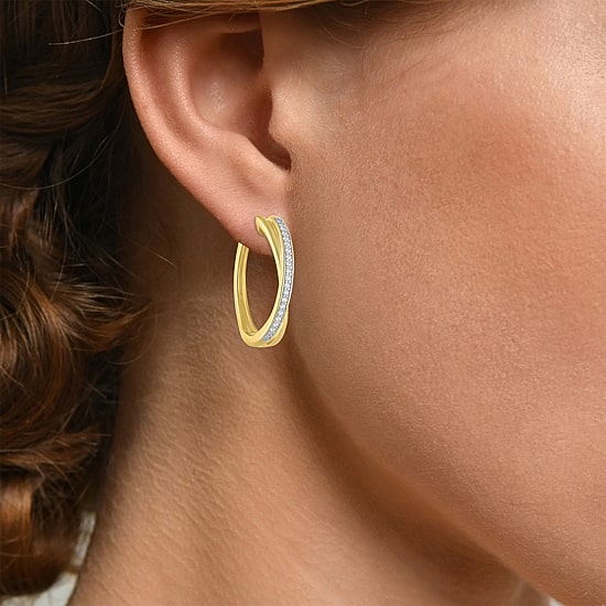 (I1-I2/ G-H) Womens 1/10 CT. T.W. Lab Grown White Diamond 14K Gold Over Silver Sterling Silver 21.9mm Hoop Earrings