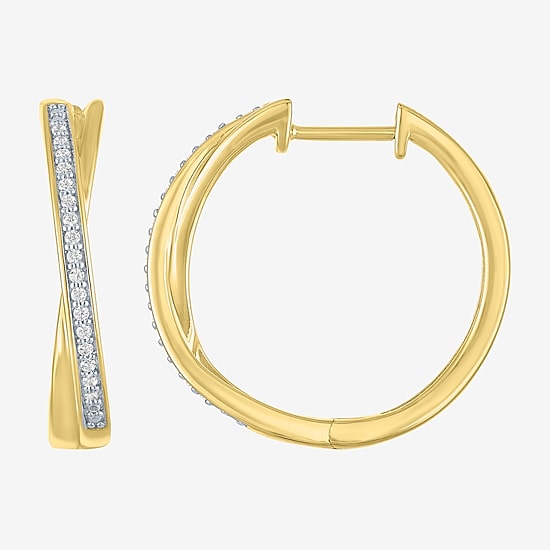 (I1-I2/ G-H) Womens 1/10 CT. T.W. Lab Grown White Diamond 14K Gold Over Silver Sterling Silver 21.9mm Hoop Earrings