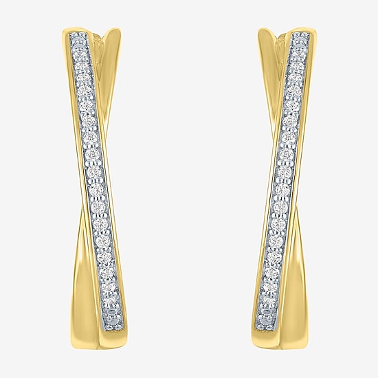 (I1-I2/ G-H) Womens 1/10 CT. T.W. Lab Grown White Diamond 14K Gold Over Silver Sterling Silver 21.9mm Hoop Earrings